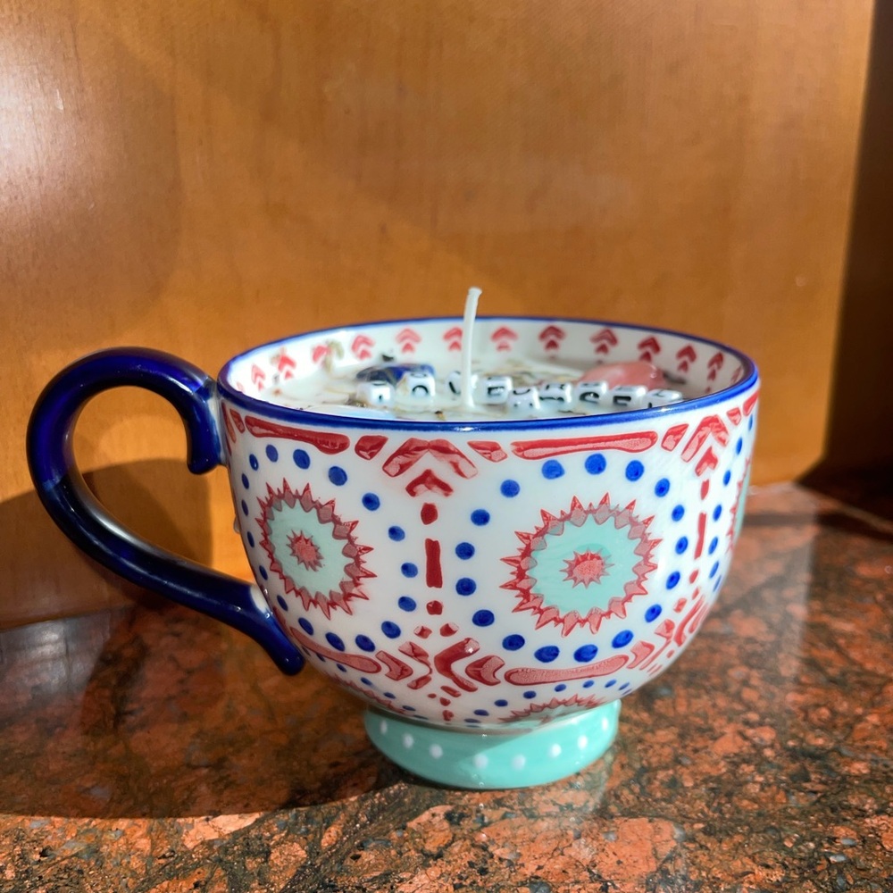Handmade authentic Decorative Candle in Blue Ceramic Cup